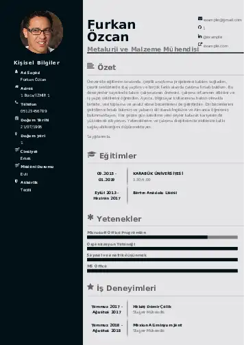 Metalürji Ve Malzeme Mühendisliği Cv Örnekleri cv indir